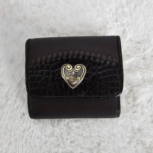 Unbranded Handbags - Brown Faux Leather Whipstitch Kiss Lock Tri-Fold Mini Wallet